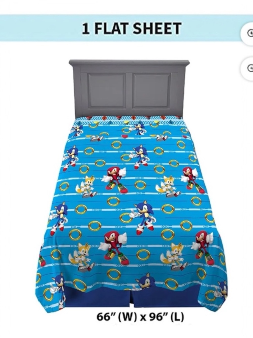Sonic the Hedgehog Blue Character Bedding Top Sheet with Gold Rings Twin